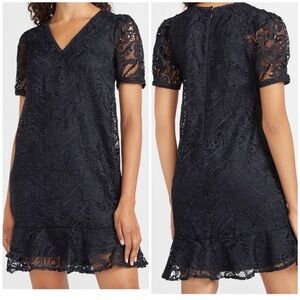 Express Navy Lace Mini Dress with Puff Sleeves